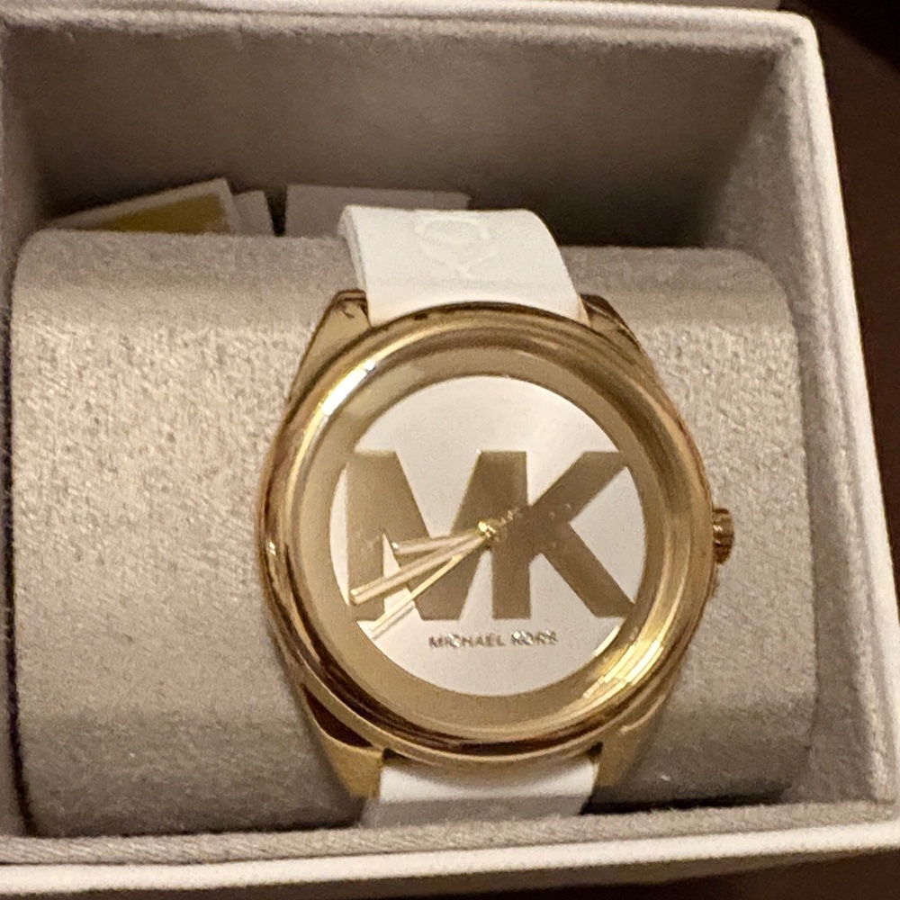 Michael Kors Gold-Tone and White Logo Watch
